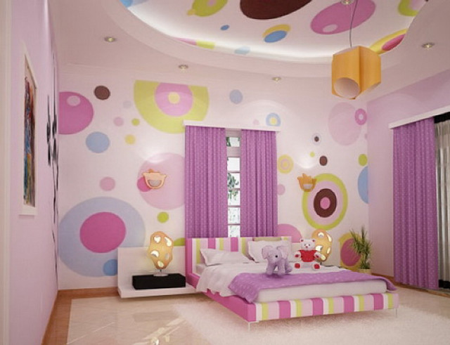 Pink bed pink ceiling circles free wallpaper for desktop - medium preview image