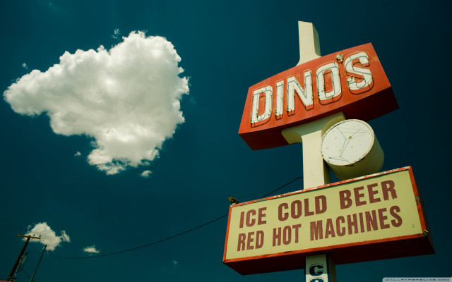 Restaurant sign clock cloud dinos free wallpaper for desktop - medium preview image
