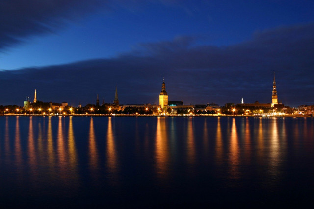 City skyline night lights reflection #10 free wallpaper for desktop - medium preview image