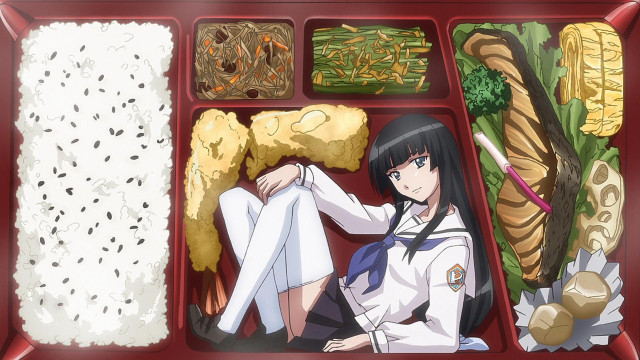 Tray food girl sitting crossed free wallpaper for desktop - medium preview image