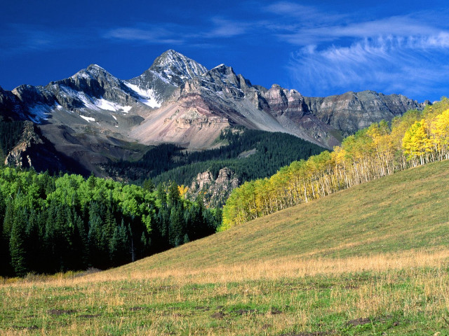 Mountain range grassy field trees free wallpaper for desktop - medium preview image