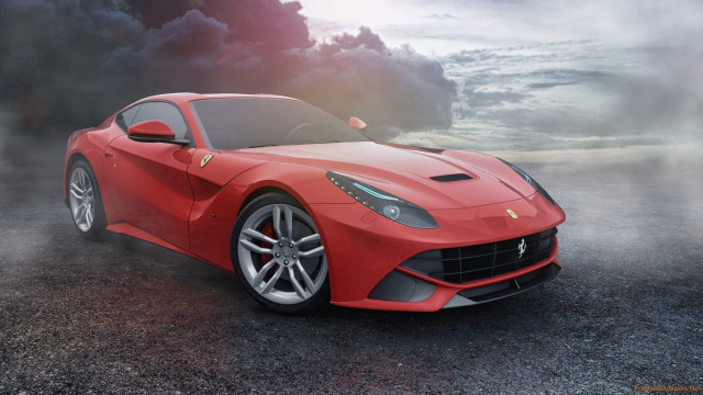 Red sports car smoke parking free wallpaper for desktop - medium preview image