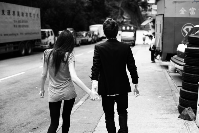 Man woman holding hands sidewalk #2 free wallpaper for desktop - medium preview image