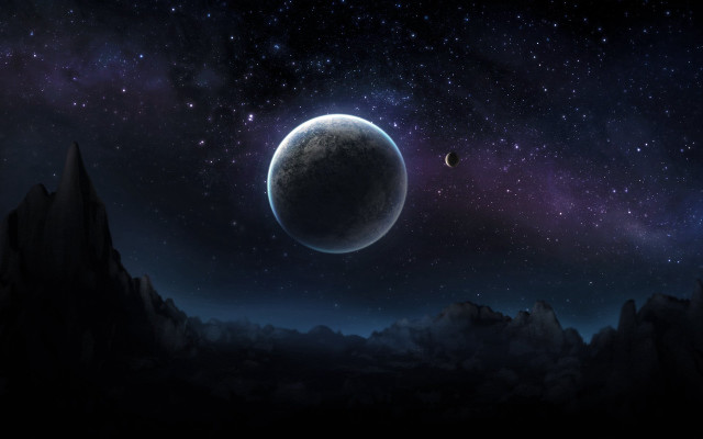 Planet two planets mountains stars free wallpaper for desktop - medium preview image