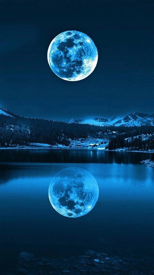 Full moon lake mountains night free wallpaper for mobile - medium preview image