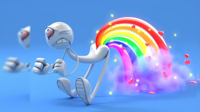 White robot running rainbow clouds free wallpaper for desktop - medium preview image