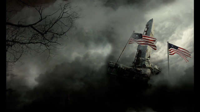 Tower american flags dark clouds free wallpaper for desktop - medium preview image