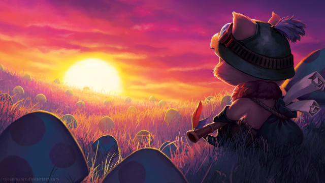 Cartoon character field sunset mushroom free wallpaper for desktop - medium preview image