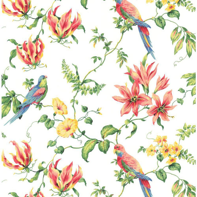 Colorful bird flower pattern white free wallpaper for tablet - medium preview image