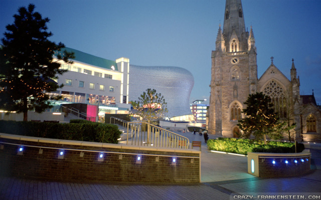Church clocktower litwalkway nighttime lights free wallpaper for desktop - medium preview image