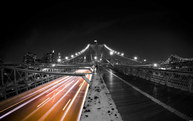 Long exposure bridge night city free wallpaper for desktop - medium preview image