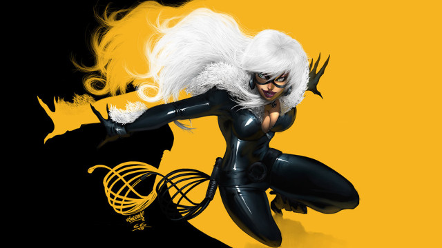 Catwoman white hair black catsuit free wallpaper for desktop - medium preview image