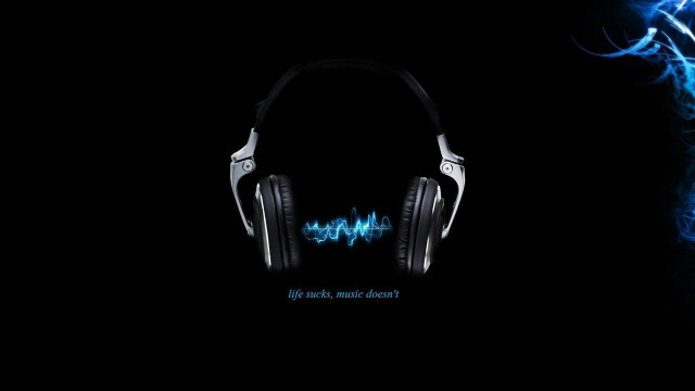 Headphones blue light dark background free wallpaper for desktop - medium preview image