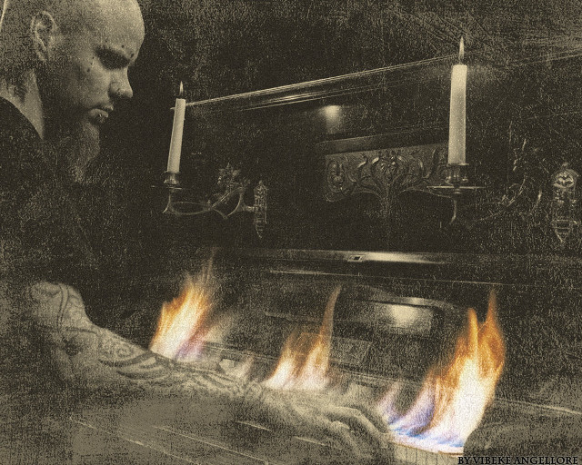 Man fireplace candle skeleton wall free wallpaper for desktop - medium preview image