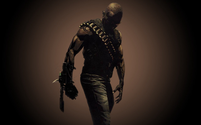 Man leather outfit gun holding free wallpaper for desktop - medium preview image