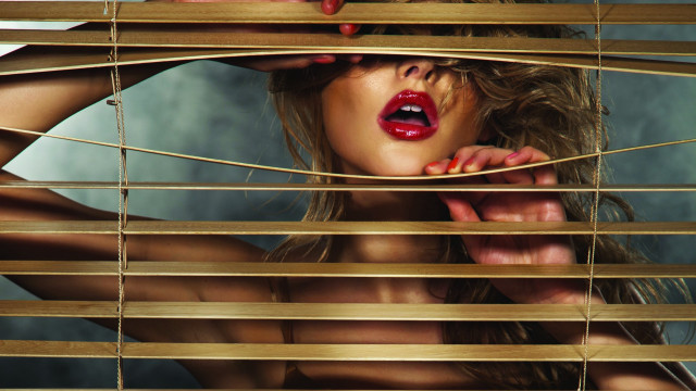 Woman mouth open window blind free wallpaper for desktop - medium preview image