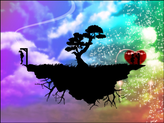 Tree cliff heart balloon man free wallpaper for desktop - medium preview image