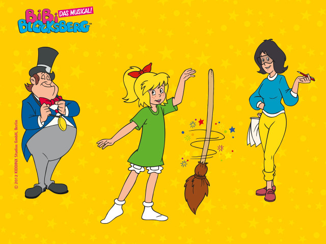 Cartoon man woman broom cat free wallpaper for desktop - medium preview image