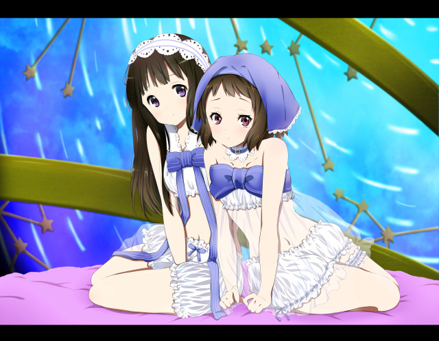 Anime girls bed stars ceiling free wallpaper for desktop - medium preview image