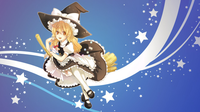 Girl witch costume flying broom #2 free wallpaper for desktop - medium preview image