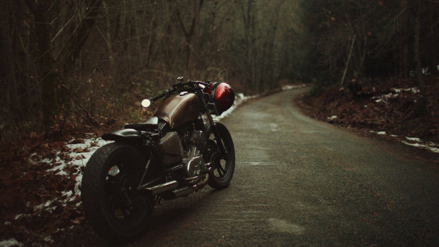 Motorcycle snowy woods tiltshift cinematic #2 free wallpaper for desktop - medium preview image