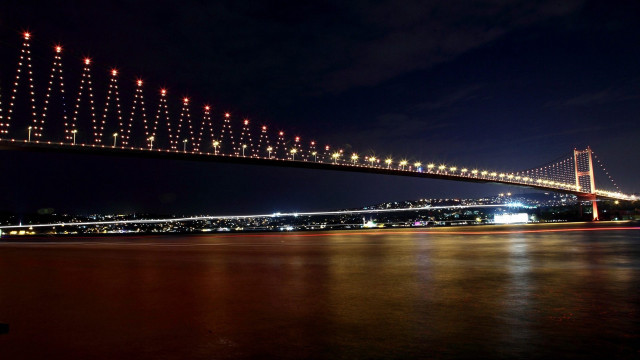 Long bridge night water lights free wallpaper for desktop - medium preview image