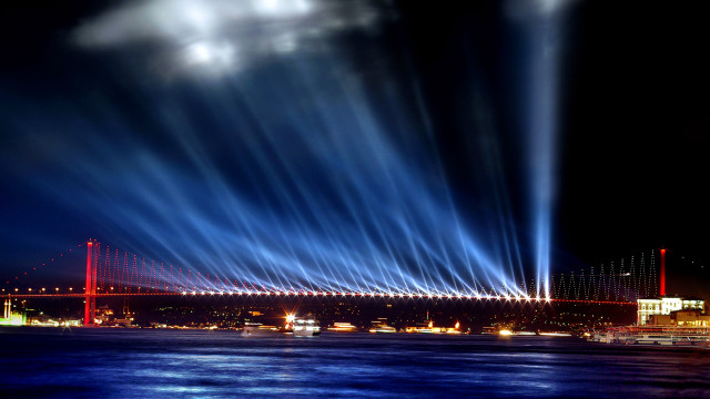 Bridge lights nighttime city background free wallpaper for desktop - medium preview image