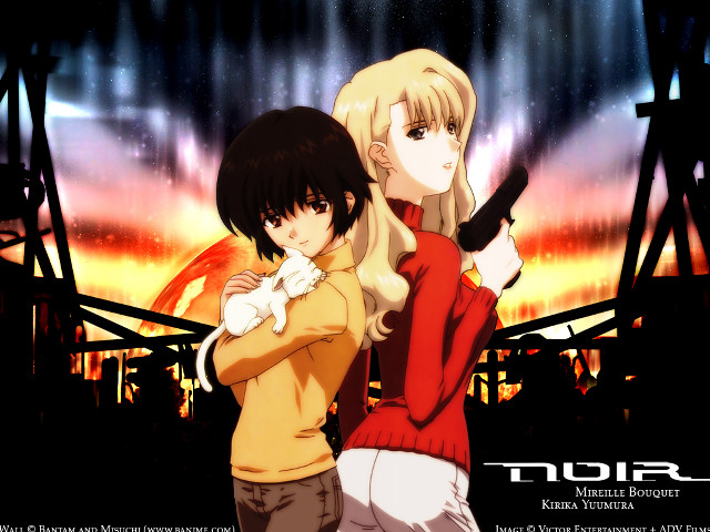 Anime characters hugging sunset gun free wallpaper for desktop - medium preview image