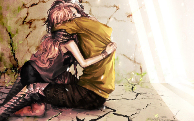 Woman hugging man room cracked free wallpaper for desktop - medium preview image