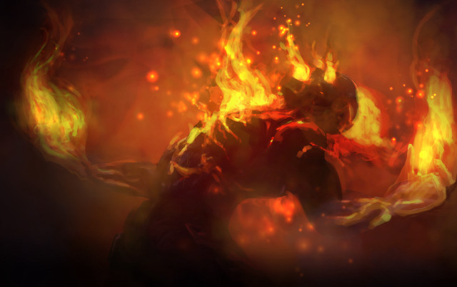 Fireball man flames black background free wallpaper for desktop - medium preview image