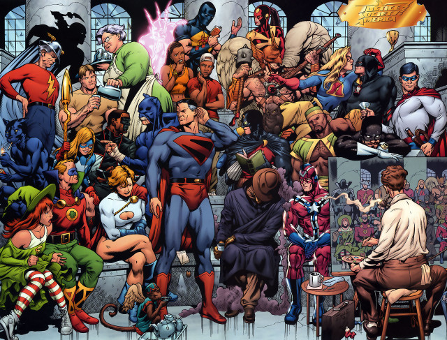 Group comics table man standing free wallpaper for desktop - medium preview image