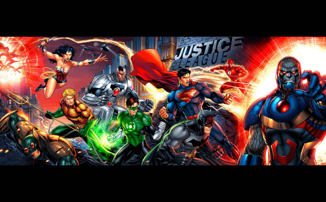 Superheroes collage red black background free wallpaper for desktop - medium preview image