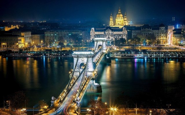 Night bridge city lights background free wallpaper for desktop - medium preview image