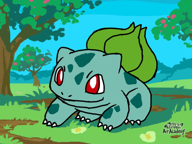 Pokemon cartoon leaf back wide free wallpaper for desktop - medium preview image