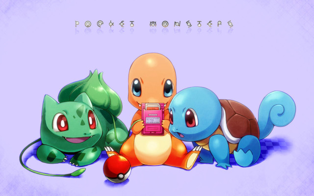 Pokemon starter trio purple pixel free wallpaper for desktop - medium preview image