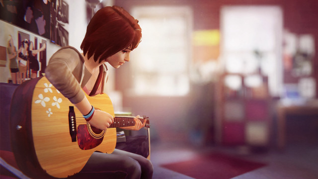 Woman bench guitar room pictures free wallpaper for desktop - medium preview image