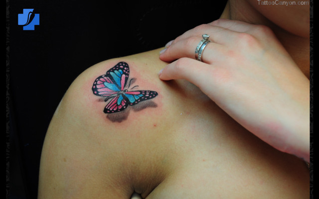 Woman butterfly tattoo shoulder left free wallpaper for desktop - medium preview image