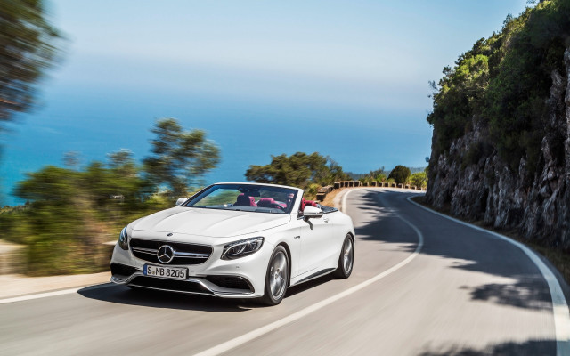 White mercedes convertible cliff ocean free wallpaper for desktop - medium preview image