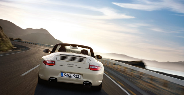 White convertible car mountain sunset free wallpaper for desktop - medium preview image