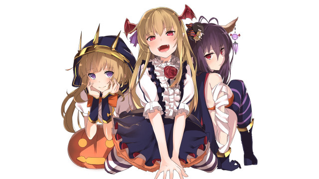 Anime girls pumpkin background foreground free wallpaper for desktop - medium preview image