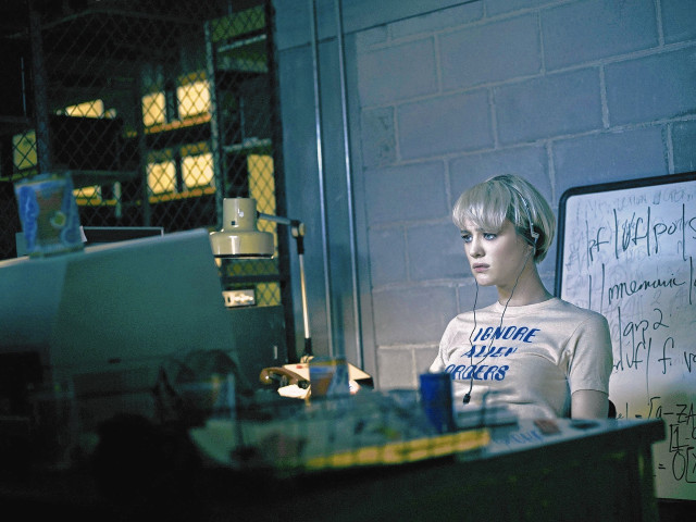 Woman sitting computer brick wall free wallpaper for desktop - medium preview image