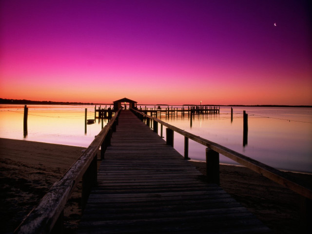 Dock sand water sunset purple free wallpaper for desktop - medium preview image