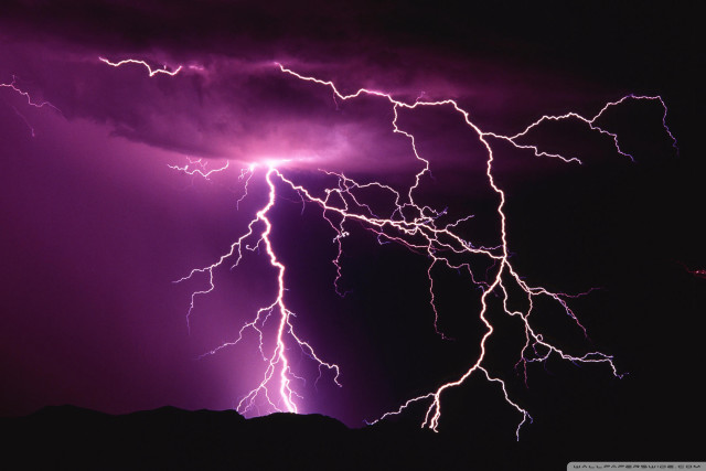 Purple sky lightning bolt mountain free wallpaper for desktop - medium preview image