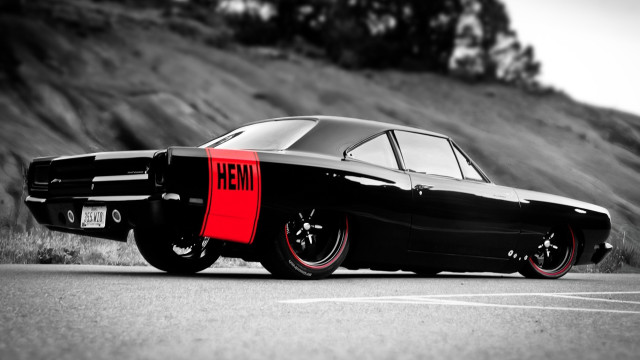 Black red car parked road free wallpaper for desktop - medium preview image