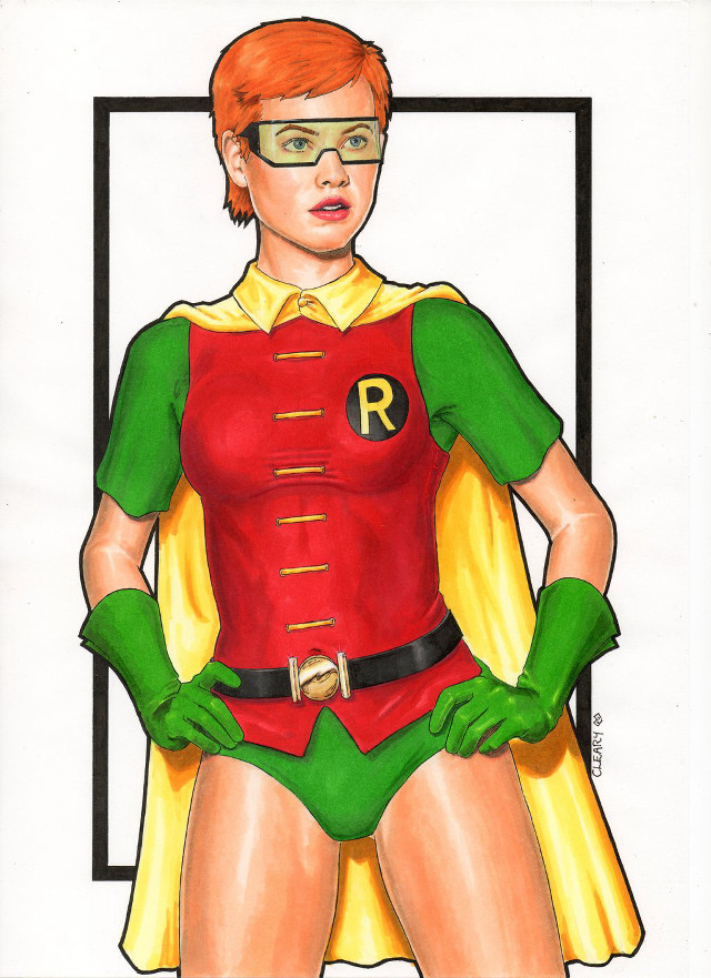 Woman dressed robin drawing artwork free wallpaper for mobile - medium preview image