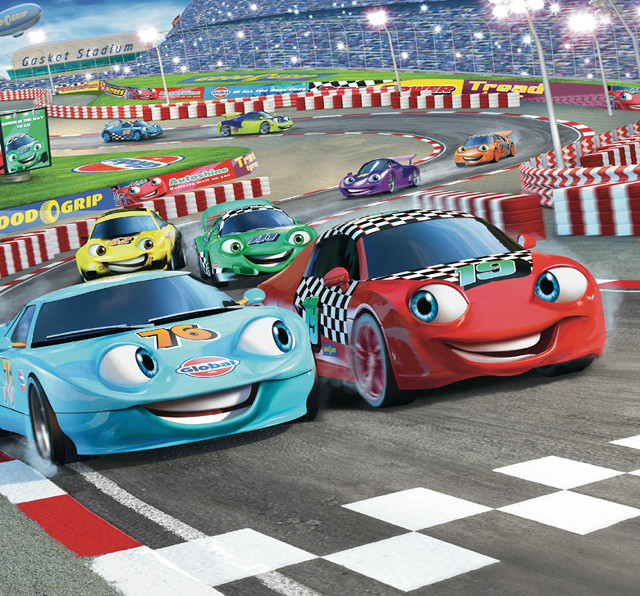 Cartoon cars racing track stadium free wallpaper for tablet - medium preview image