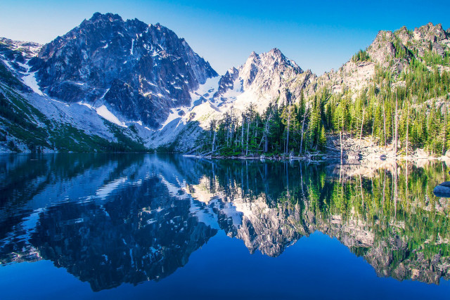 Mountain range lake reflection trees #4 free wallpaper for desktop - medium preview image