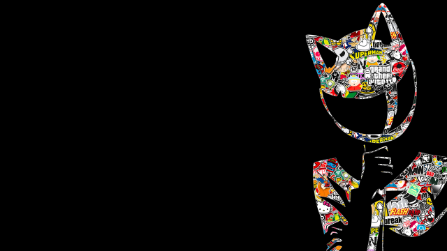 Cat stickers face black background free wallpaper for desktop - medium preview image
