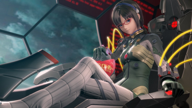 Futuristic woman sitting chair red free wallpaper for desktop - medium preview image