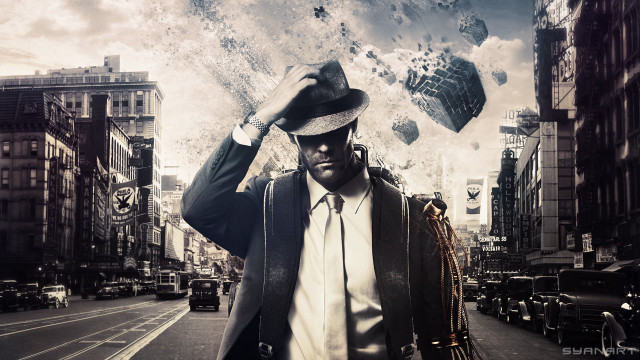 Man suit tie city street #2 free wallpaper for desktop - medium preview image